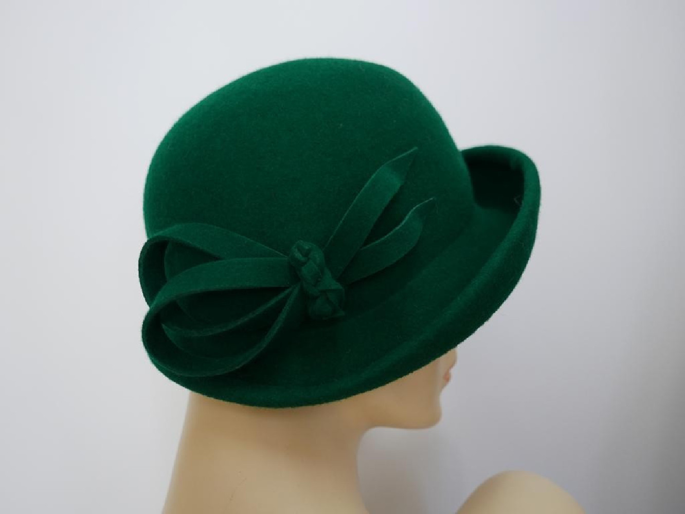 Pola Negri retro zieleń butelkowa kapelusz filcowy 54-57 cm