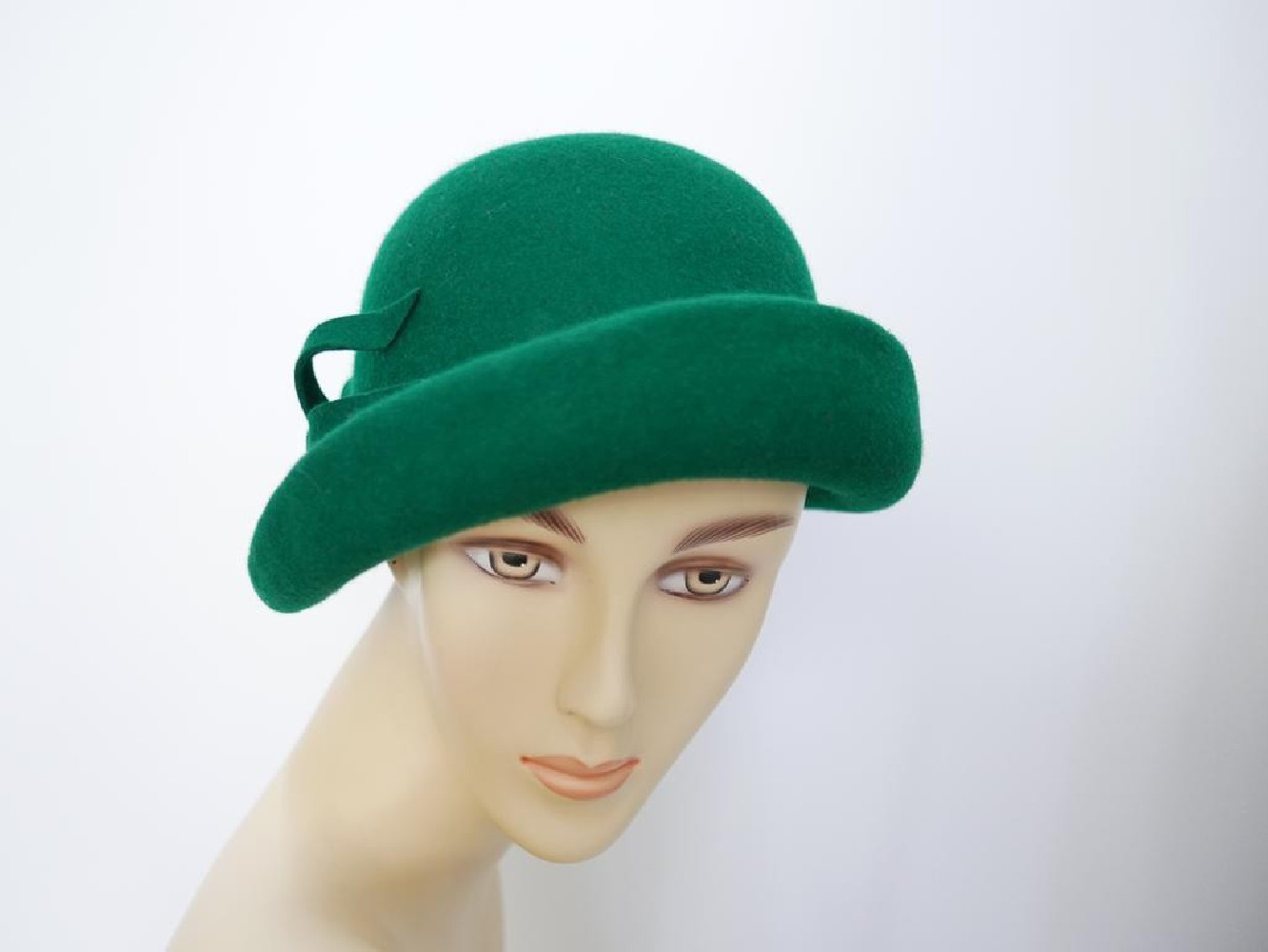 Pola Negri retro zieleń butelkowa kapelusz filcowy 54-57 cm