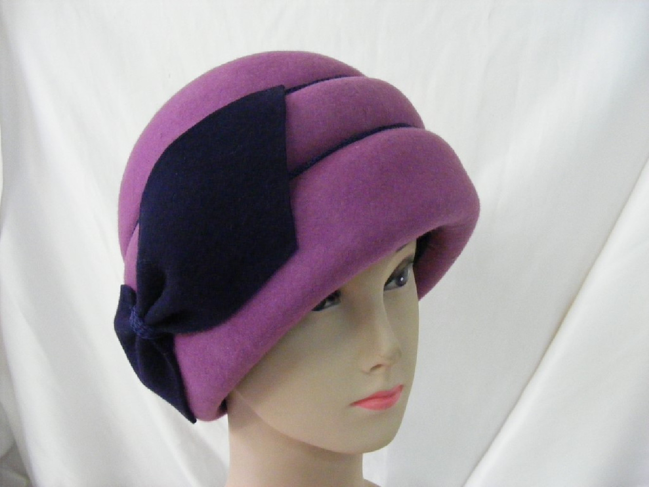 Fabiola- Turban-fioletowa filcowa czapka Vinage 57-60cm