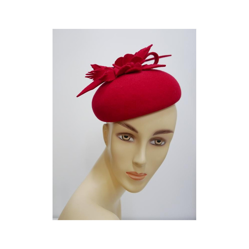 Walentyna czerwony mini beret,  toczek filcowy