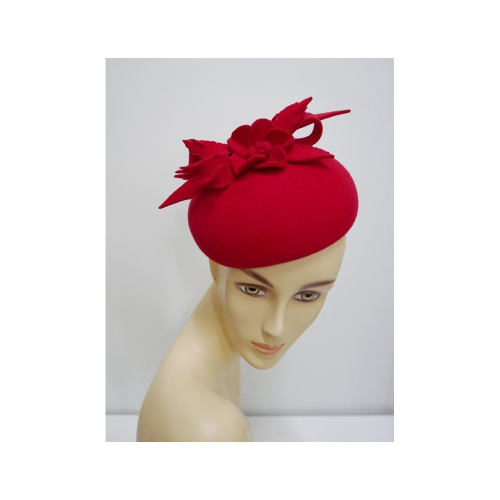 Walentyna czerwony mini beret,  toczek filcowy