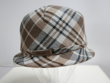 Beżowy w krateczkę kapelusz tkanina do 58 cm- regulowany