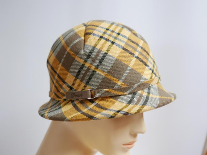 Żółty w krateczkę kapelusz tkanina do 58 cm- regulowany