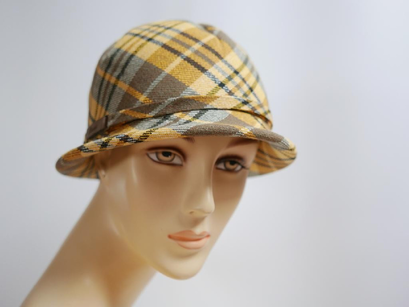 Żółty w krateczkę kapelusz tkanina do 58 cm- regulowany