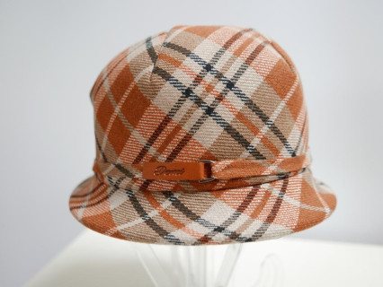 Rudy w krateczkę kapelusz tkanina do 58 cm- regulowany
