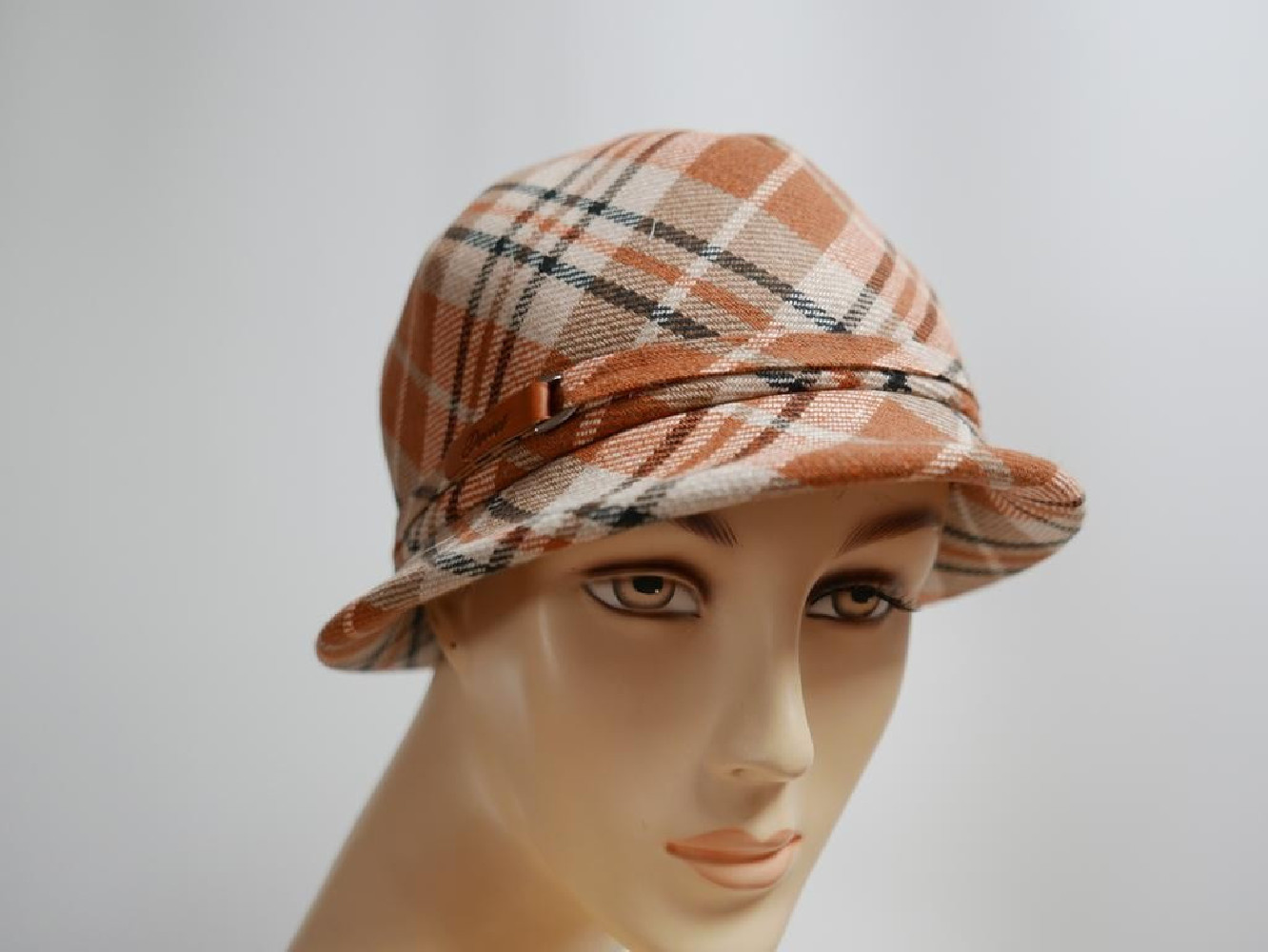 Rudy w krateczkę kapelusz tkanina do 58 cm- regulowany