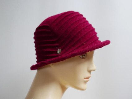 Bordowy kapelusz dzianina wełniana 54-56 cm