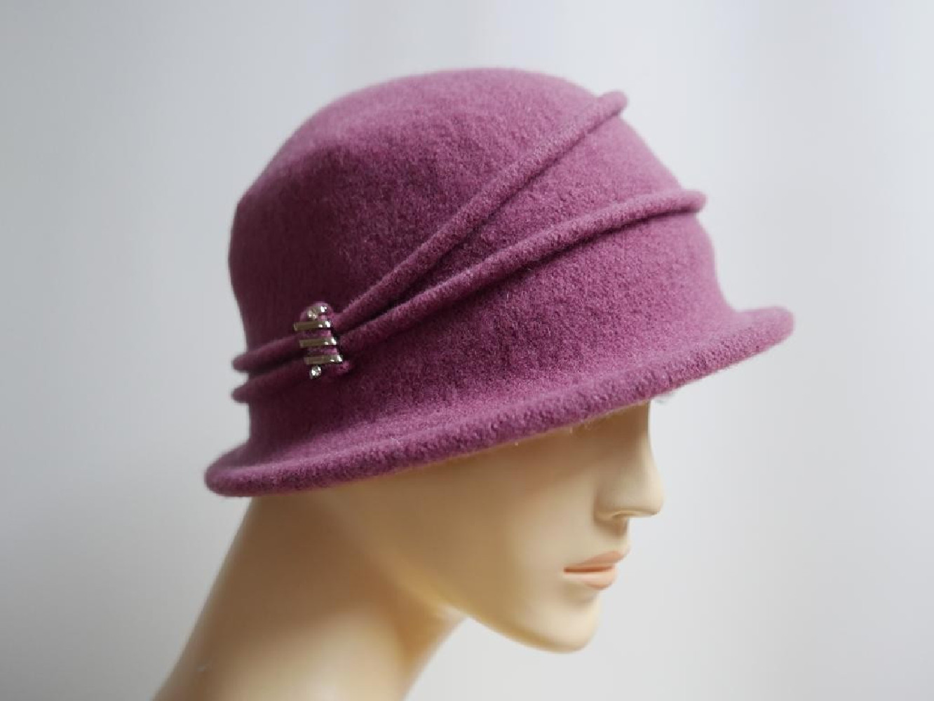 Wrzosowy kapelusz dzianina wełniana 55-57 cm