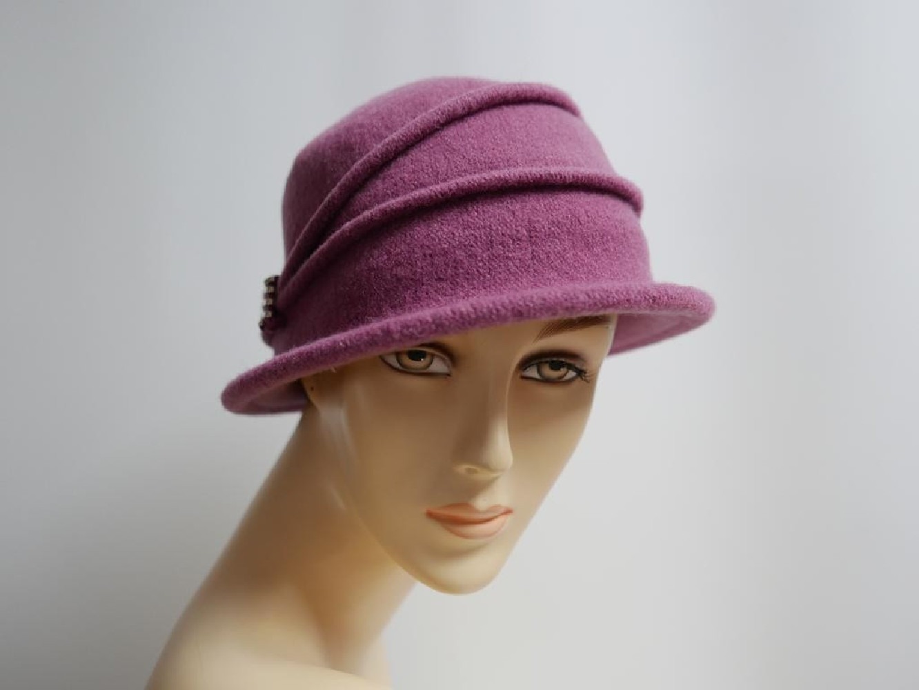 Wrzosowy kapelusz dzianina wełniana 55-57 cm