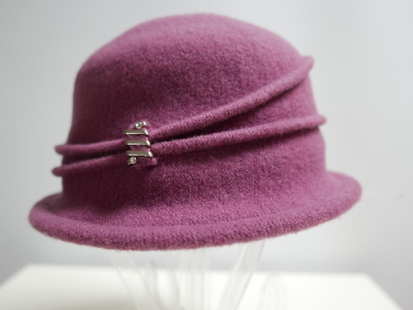 Wrzosowy kapelusz dzianina wełniana 55-57 cm