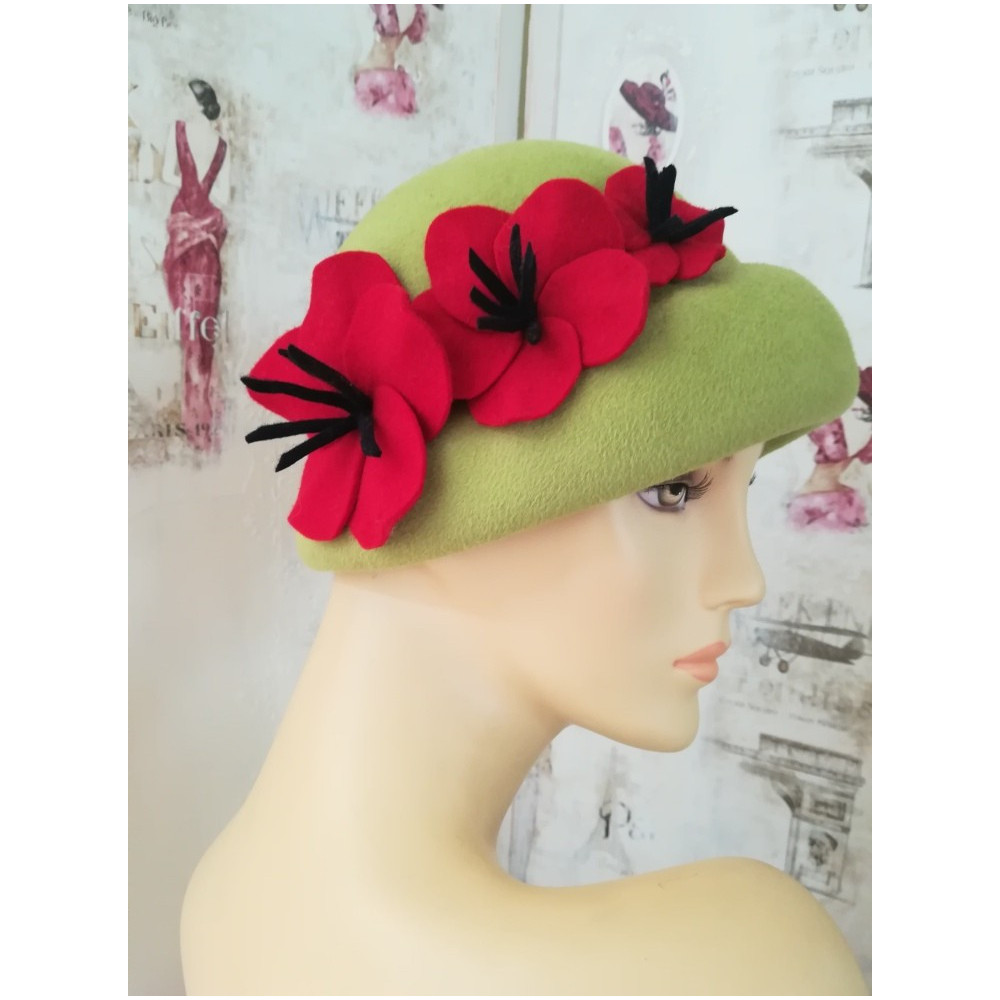 Pollina- zielony welur kapeluszo toczek Vintage 54-57 cm