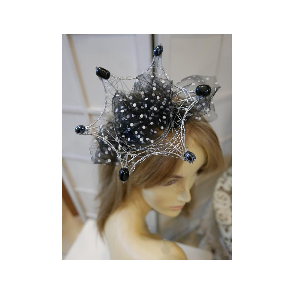 Popraw koronę fascynator przepaska czarno srebrna