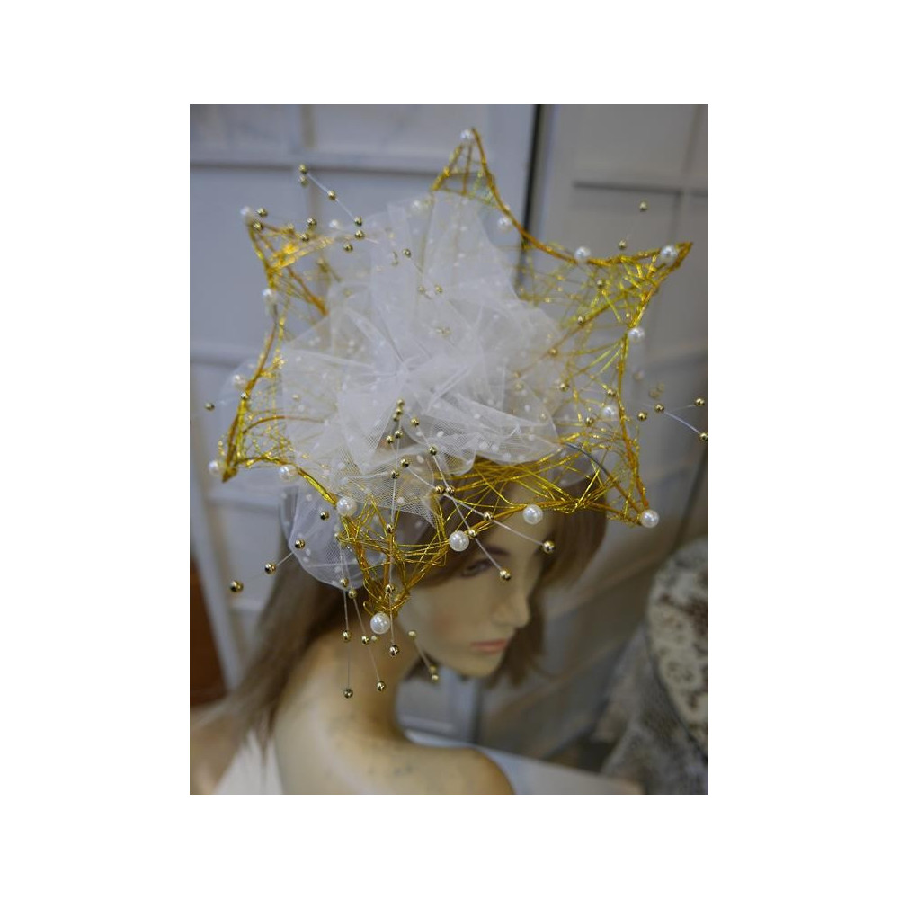Popraw koronę fascynator przepaska śmietankowo złota