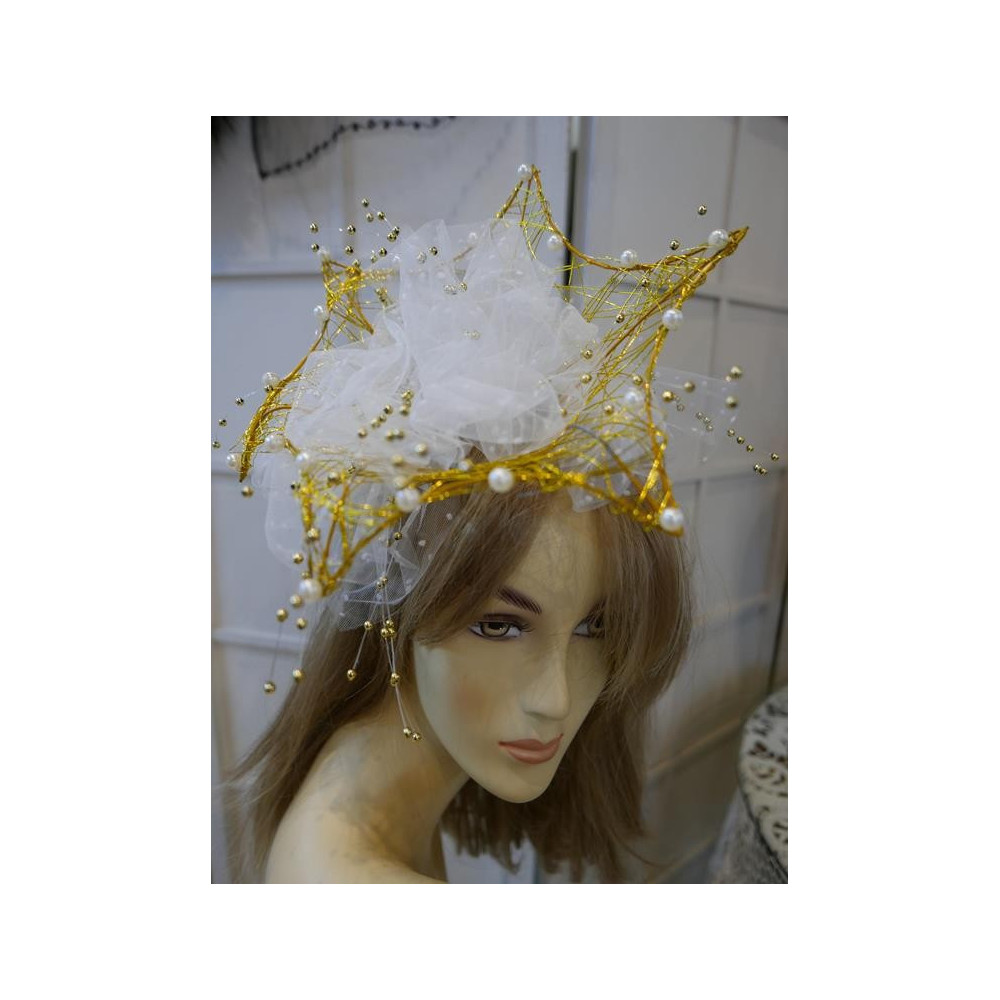 Popraw koronę fascynator przepaska śmietankowo złota