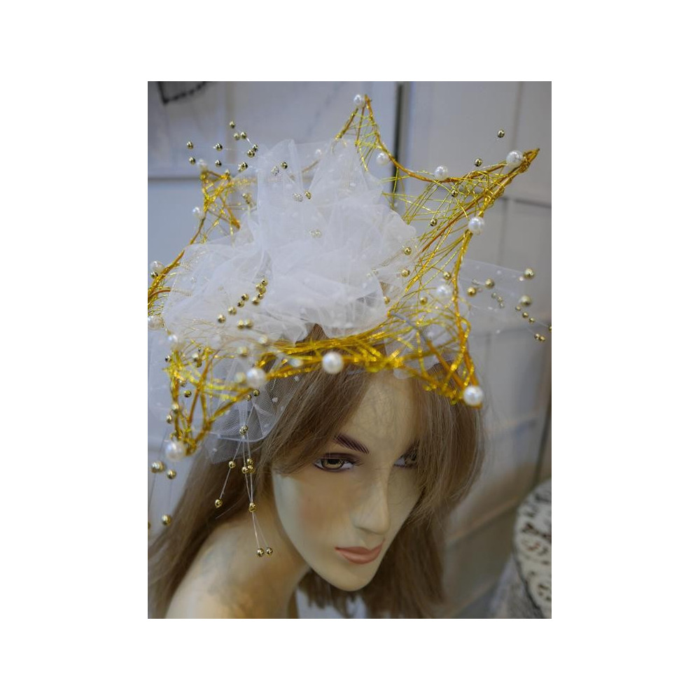 Popraw koronę fascynator przepaska śmietankowo złota