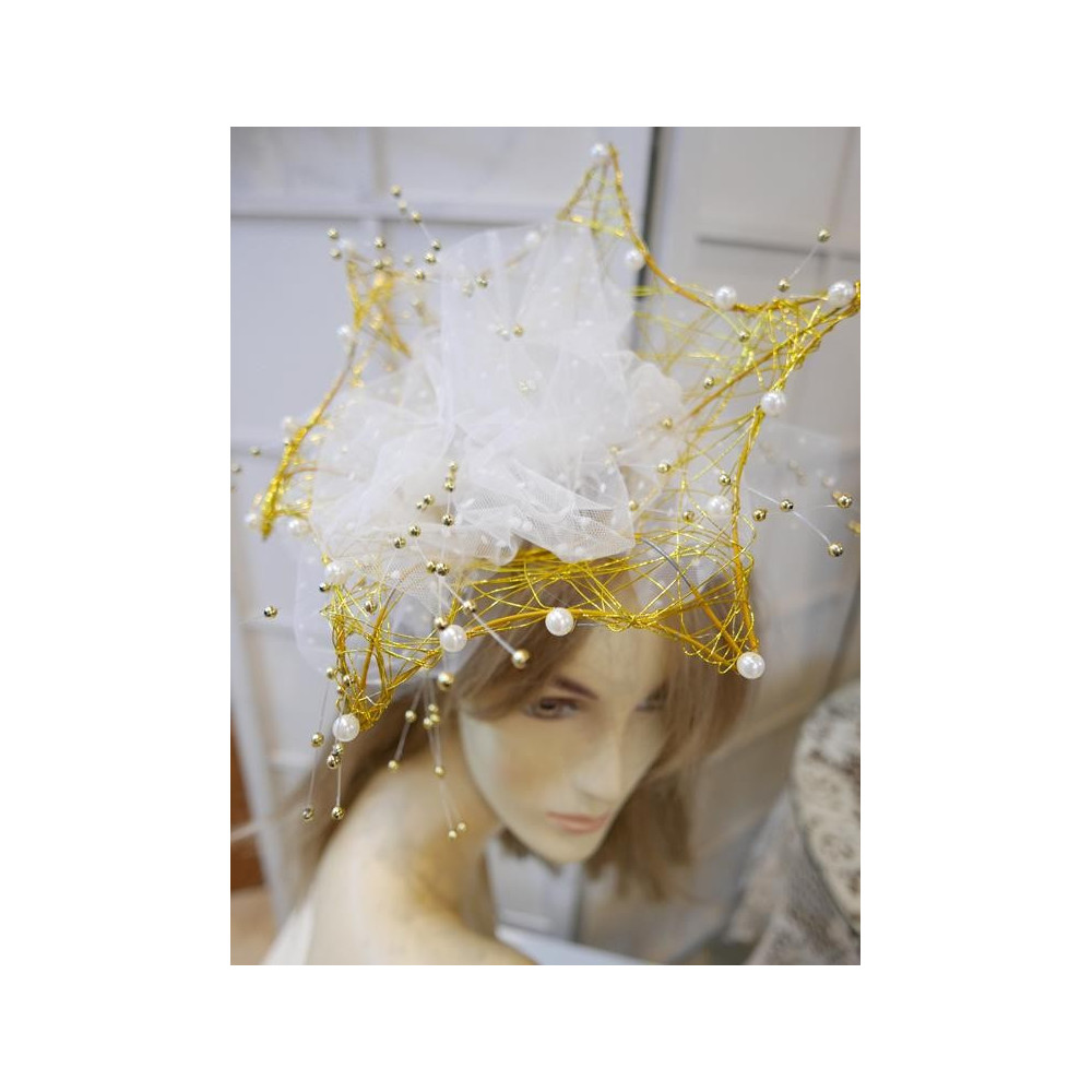 Popraw koronę fascynator przepaska śmietankowo złota