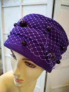 Fioletowy toczek czapka dzianina wełniana