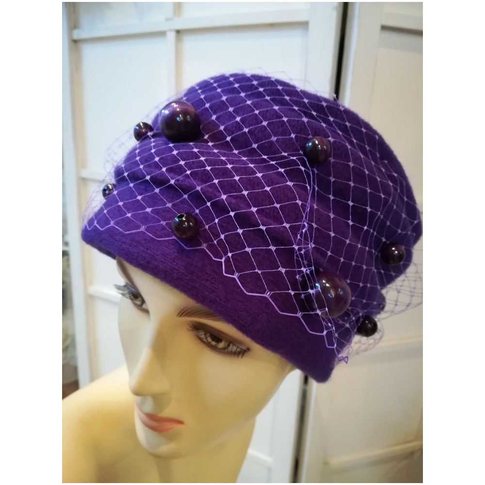 Fioletowy toczek czapka dzianina wełniana