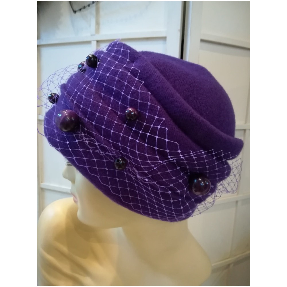 Fioletowy toczek czapka dzianina wełniana