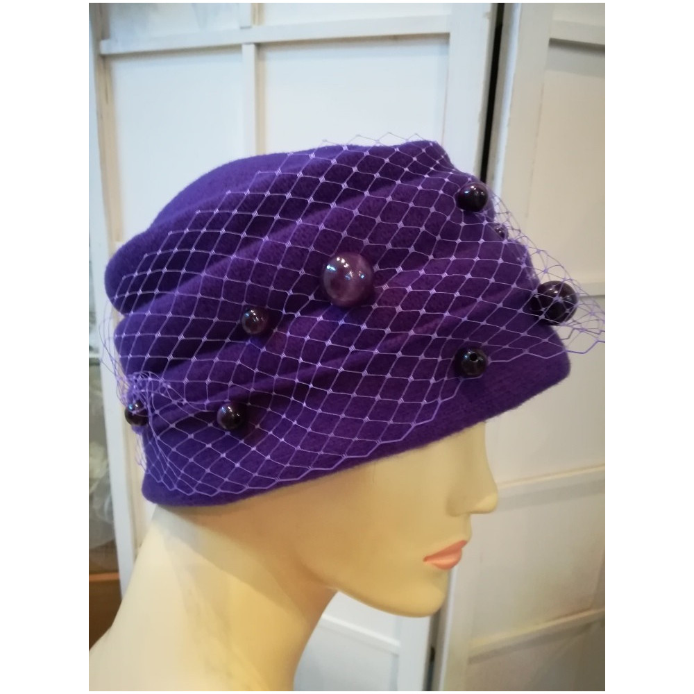 Fioletowy toczek czapka dzianina wełniana