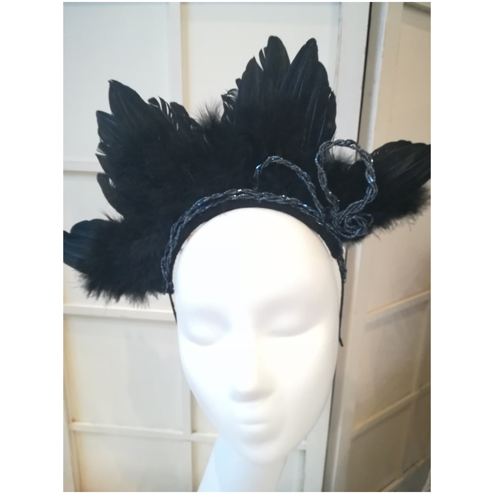 Czarne pióra, skrzydła, fascynator