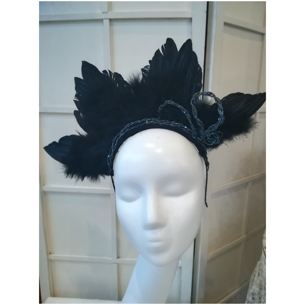 Czarne pióra, skrzydła, fascynator