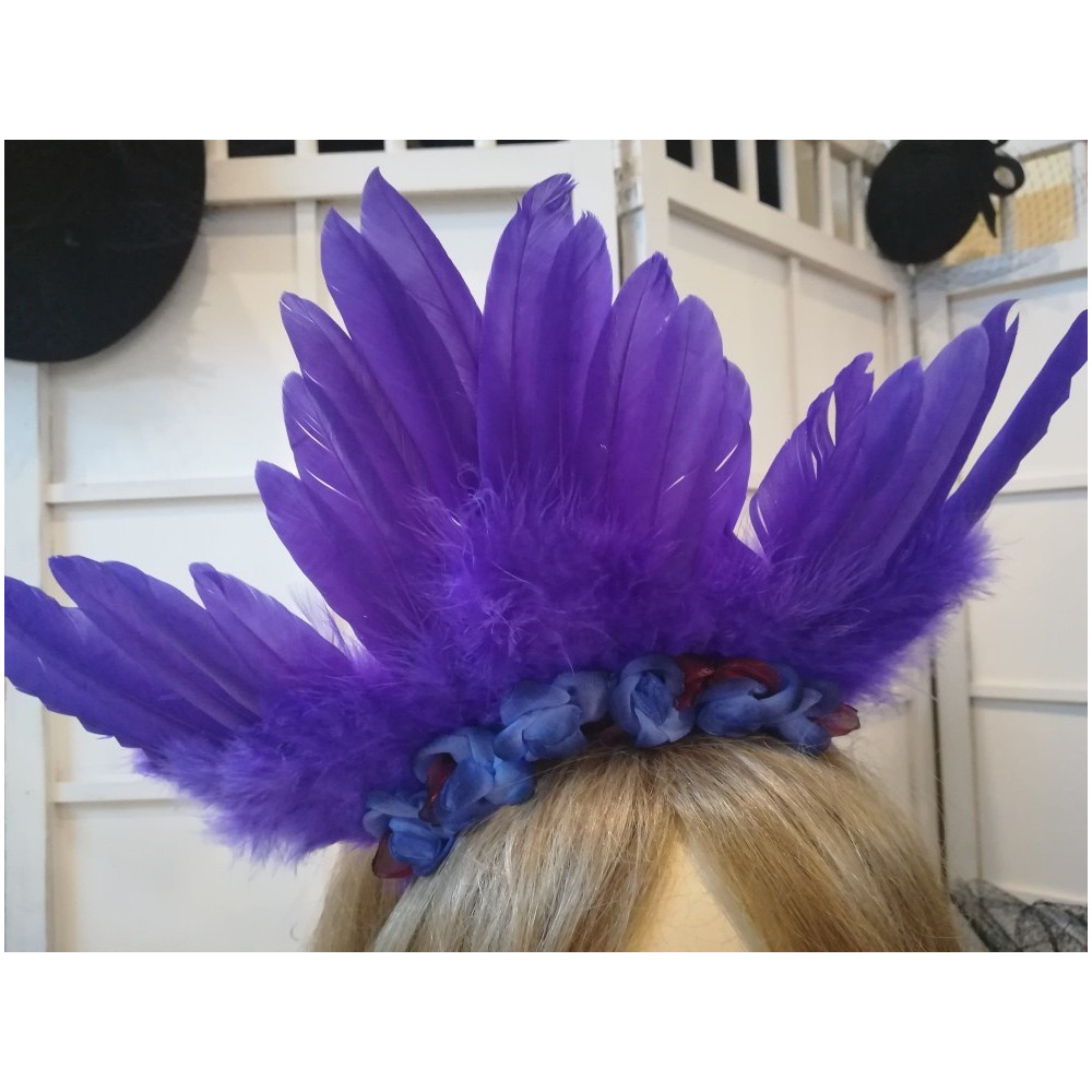 Fioletowe pióra, skrzydła, fascynator