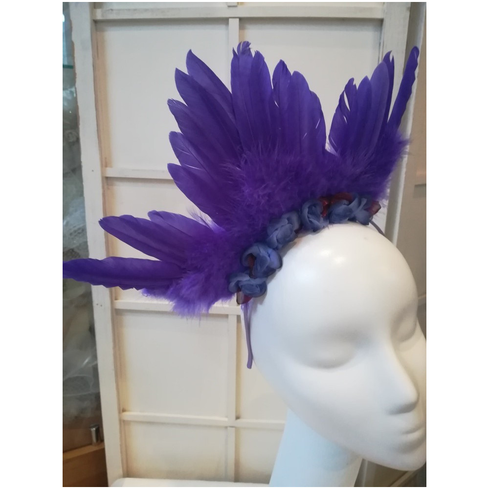 Fioletowe pióra, skrzydła, fascynator