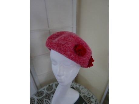 Hanna czerwony melanż beret filcowy 55-58 cm
