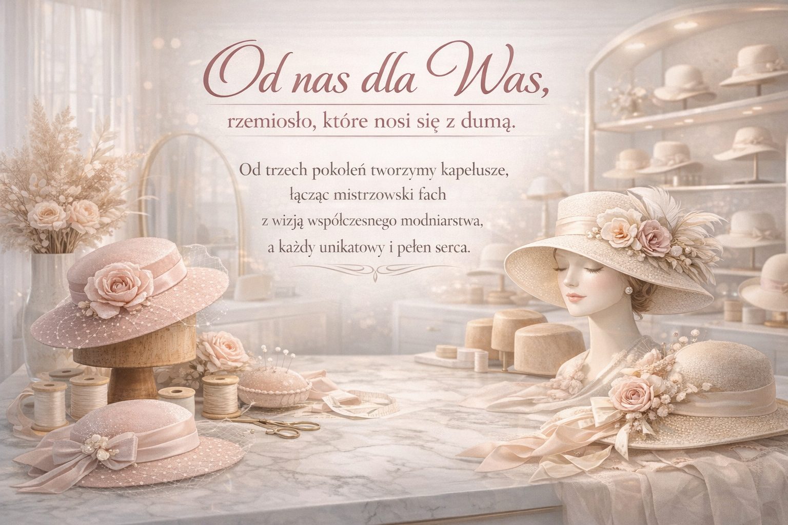 Od nas dla Was – rzemiosło, które nosi się z dumą. Od trzech pokoleń tworzymy kapelusze, łącząc mistrzowski fach z wizją współczesnego modniarstwa.